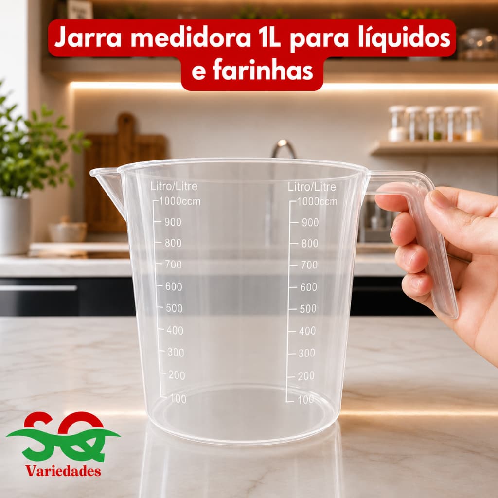 Jarra Medidora 1 Litro Graduação Precisa Copo Medidor Culinária Confeitaria Dosador Medidor Graduado  Incolor
