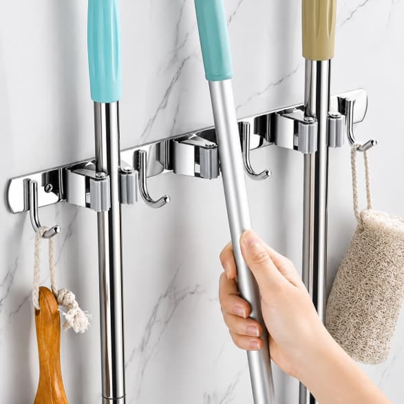 Suporte Vassoura Inox Porta Vassoureiro Parede 7 Acessórios