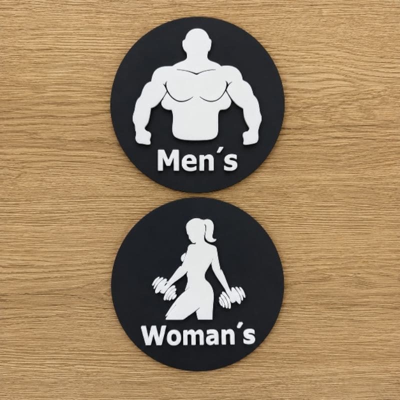 Placa Identificação Banheiro Masculino e Feminino Academia em Alto Relevo