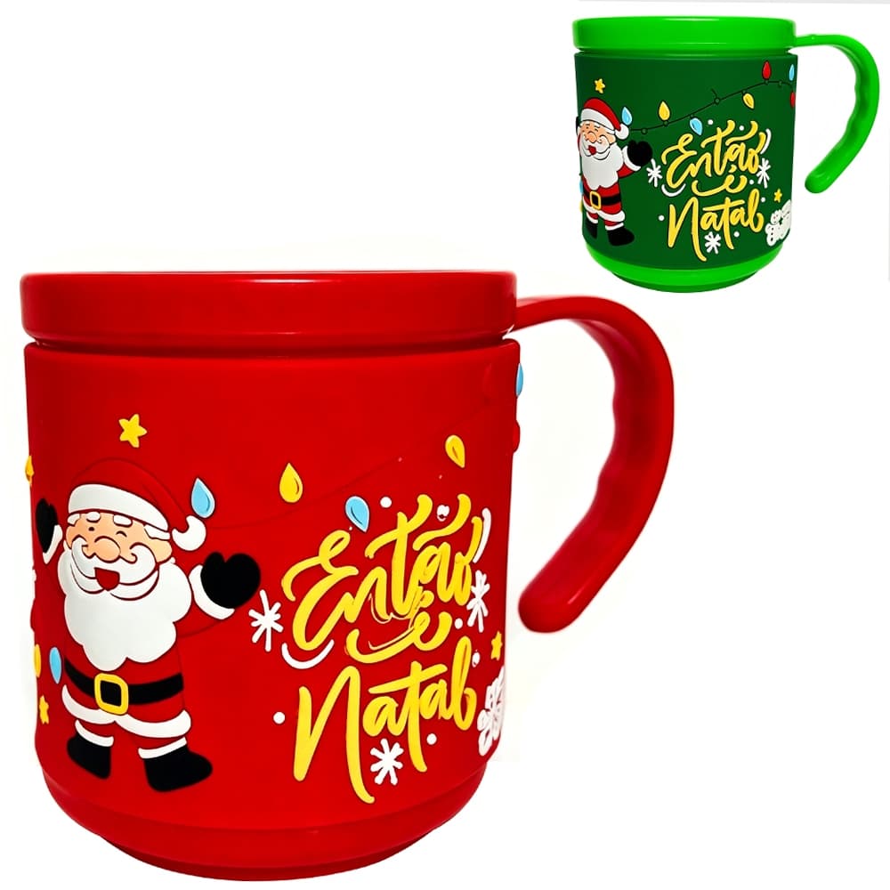 CANECA DE PLASTICO EMBORRACHADO ENTAO E NATAL 200ML