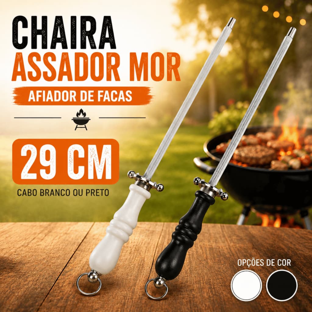 Chaira Mor Afiador de Facas Aço Inox Cabo em Polipropileno para Churrasco e Cozinha