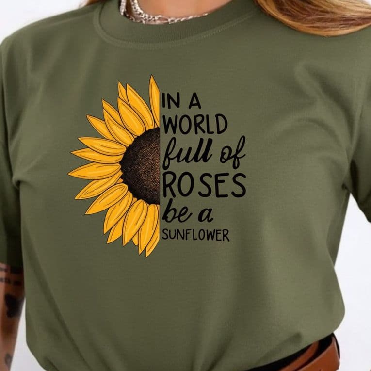 Camiseta Feminina Oversized Camisa 100% Algodão Para o Dia a Dia Malha Premium Estampa Girassol