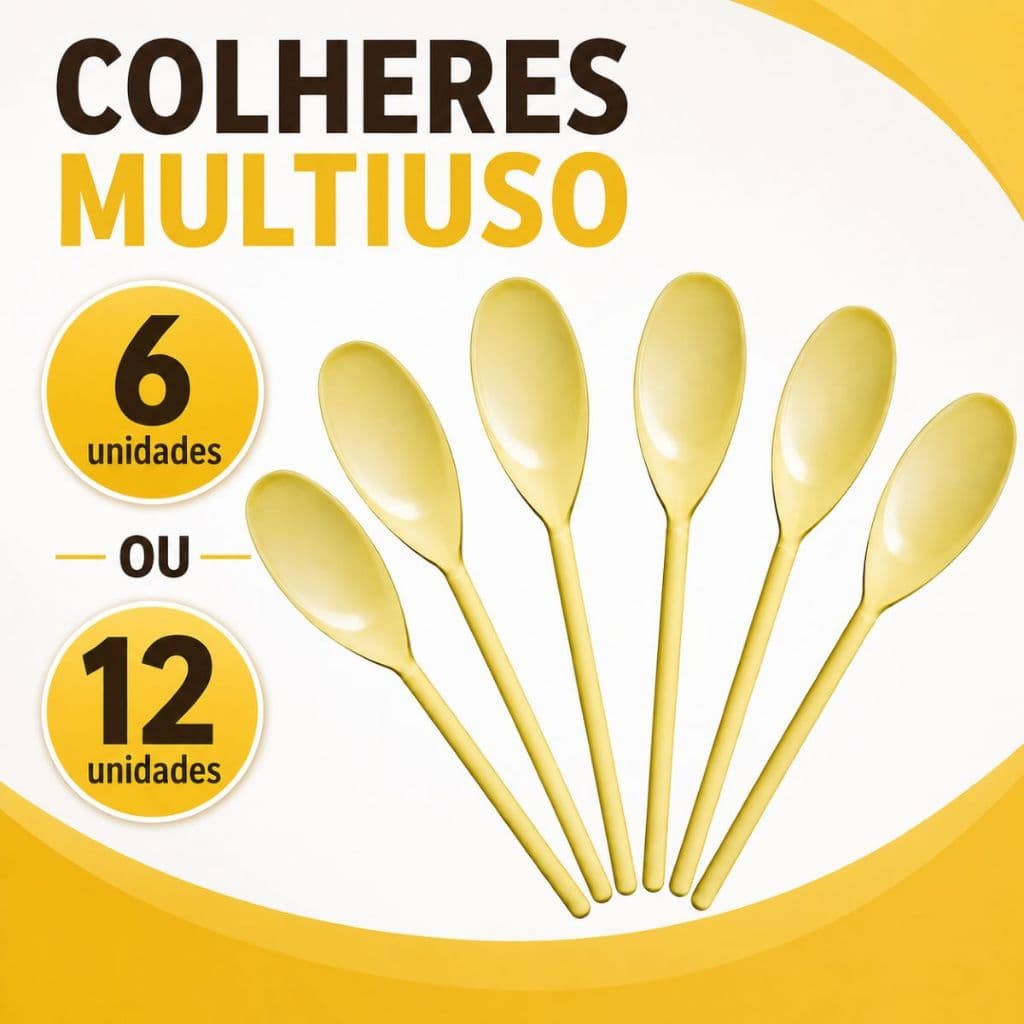 Kit com 6 ou 12 Colheres Amarelas 24,5 cm – Multiuso - Mexe molhos, Refogado, Feijão, Arroz, Massa e Saladas.