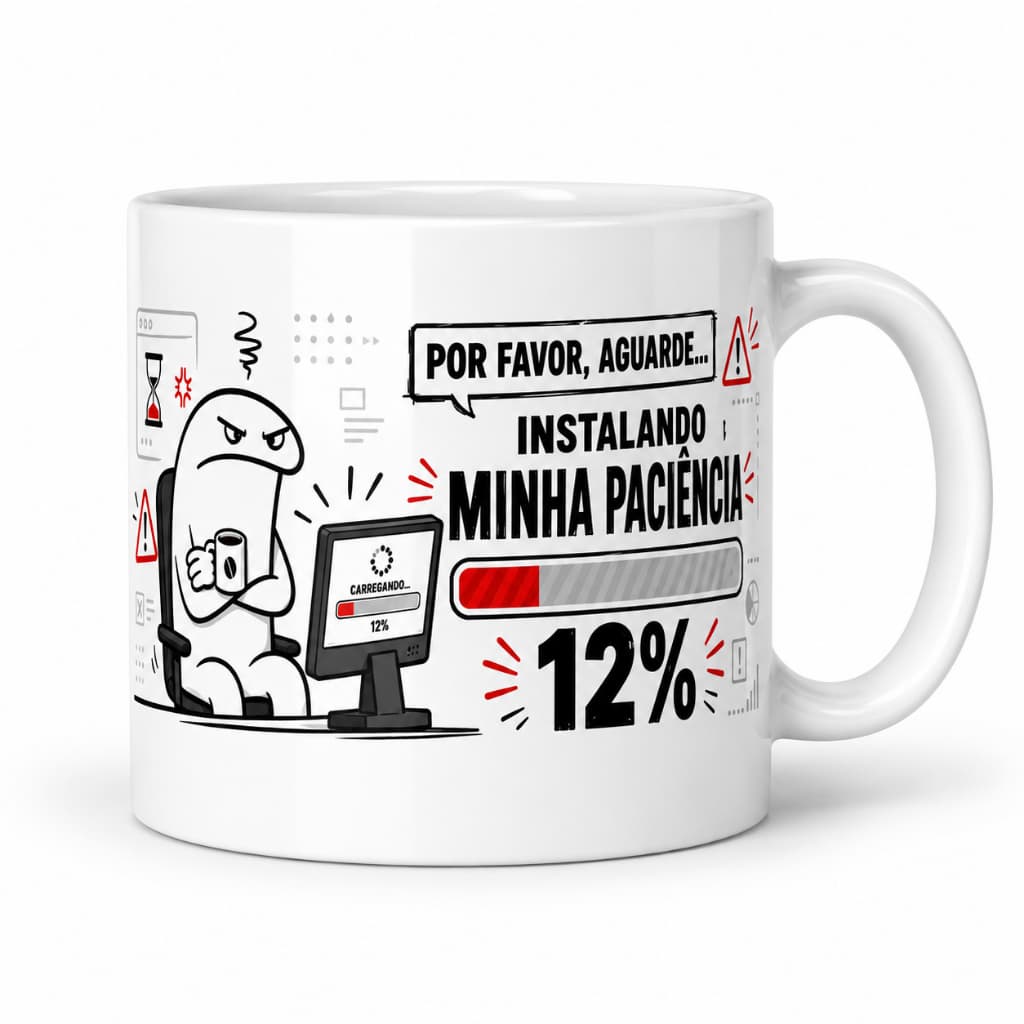 Caneca Flork Instalando Minha Paciência 325ml | Meme Bento Engraçada Trabalho Escritório