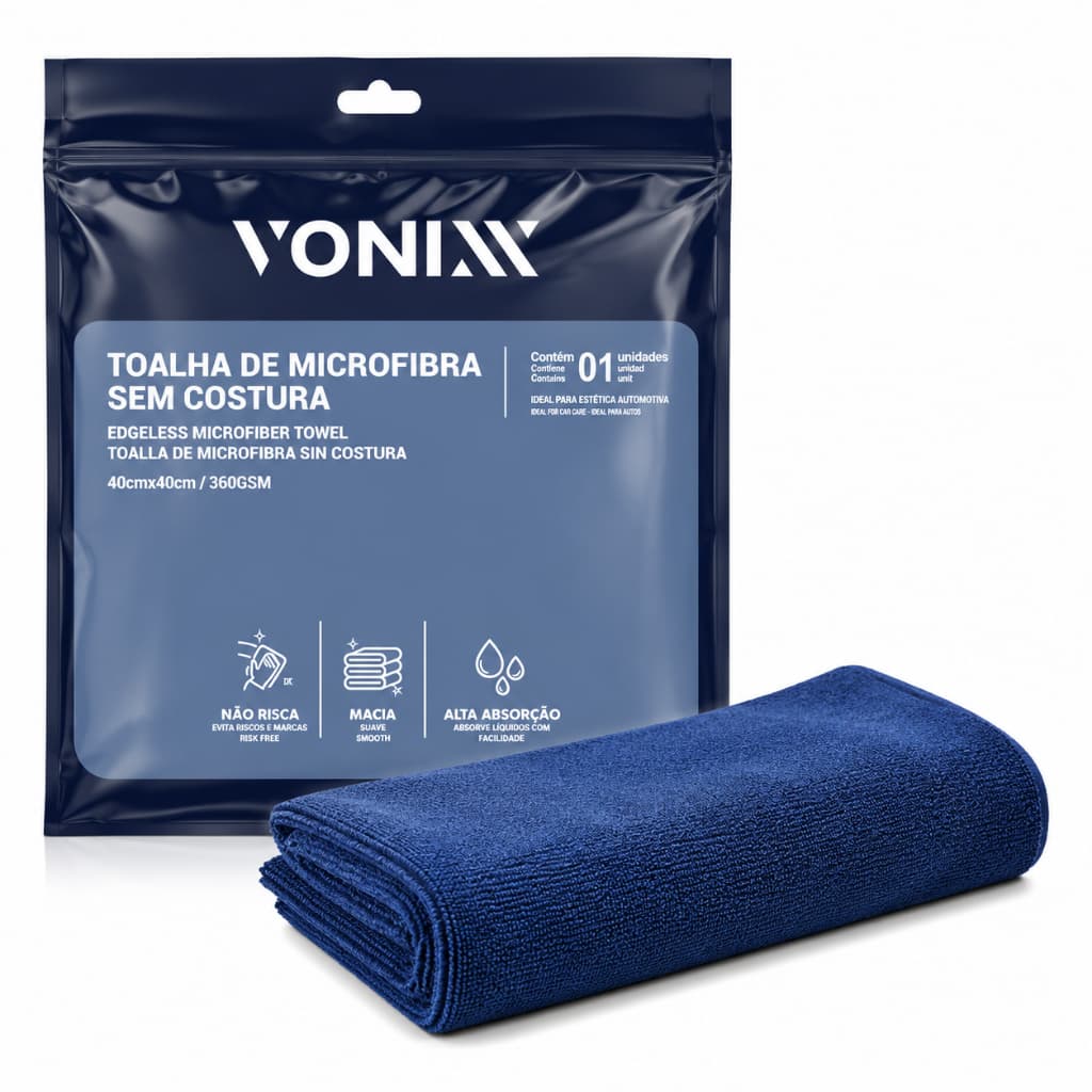 Toalha Microfibra Vonixx 350 GSM 40x40cm Flannel Sem Costura Alta Absorcão Detalhamento Automotivo