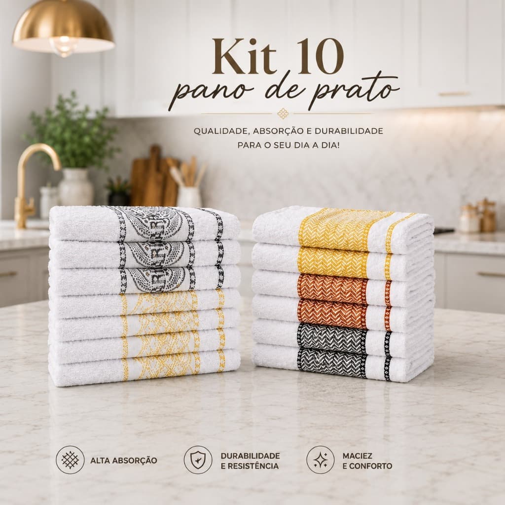KIT 10 Pano de Prato Atoalhado 100% Algodão Jogo De Pano De Prato Premium
