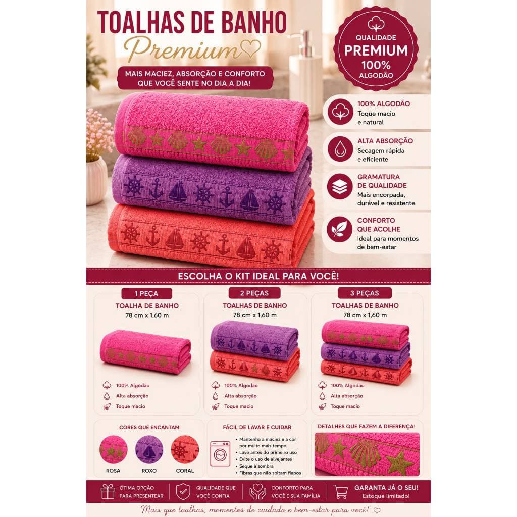 Toalha Banhão Praia Gigante 100% Algodão Premium Super Confort
