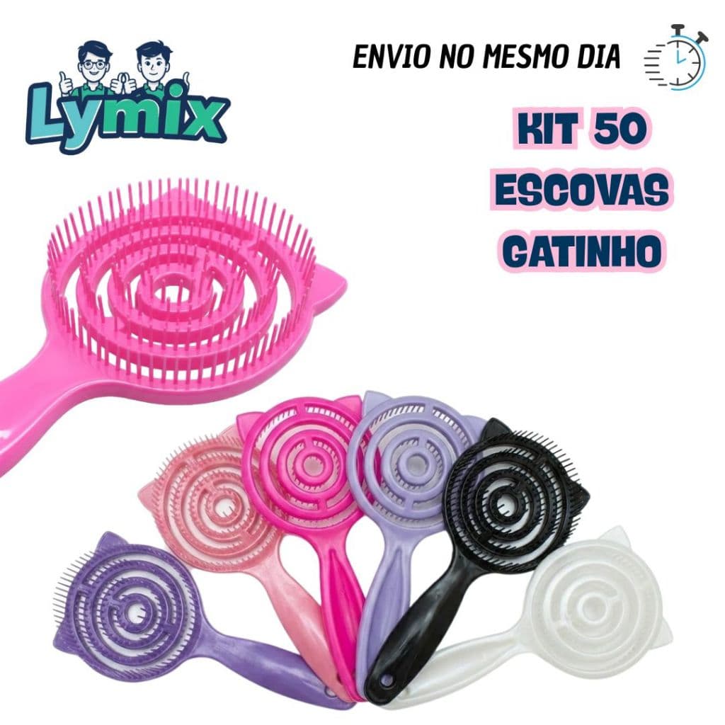 Kit 50 Escova de Cabelo Gatinho Cute | Ideal para Lembrancinha e Uso Diário