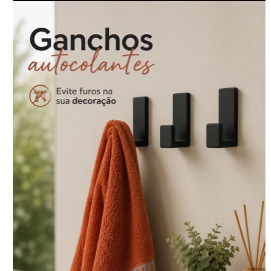 Gancho Adesivo 3M Porta Toalha Cabide de Parede Sem Furo Dupla Face Preto Branco Cinza Bege