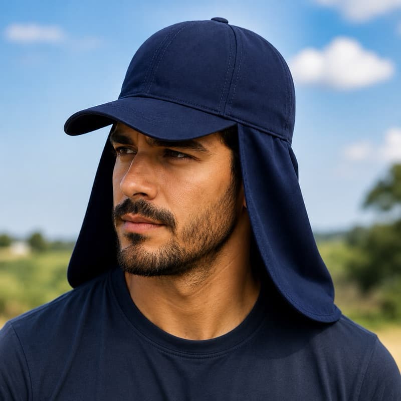 Boné de Proteção Solar com Protetor de Nuca Unissex Aba Curva Ajustável para Trabalho e Lazer