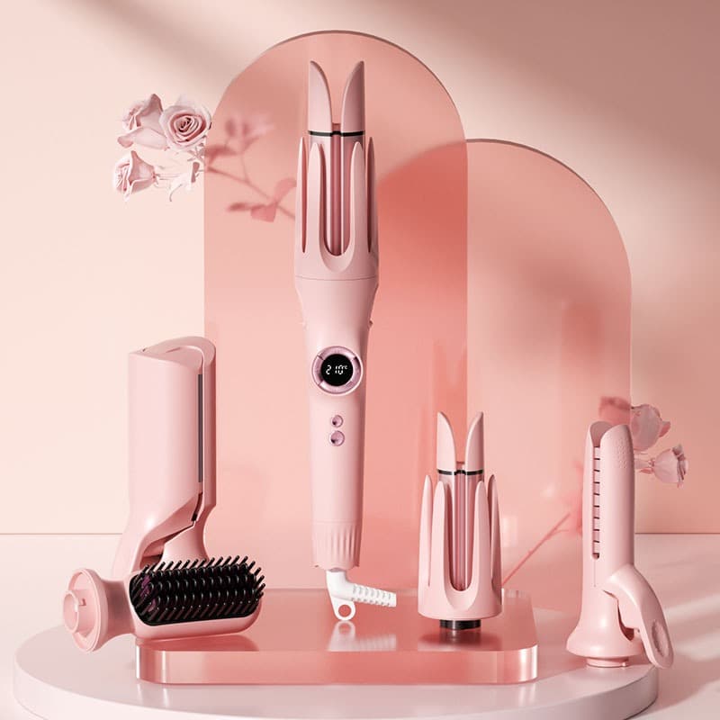 Modelador de Cabelo 5 em 1 Cabeças Trocáveis Display Digital, Cria Cachos, Ondas e Alisa os Fios