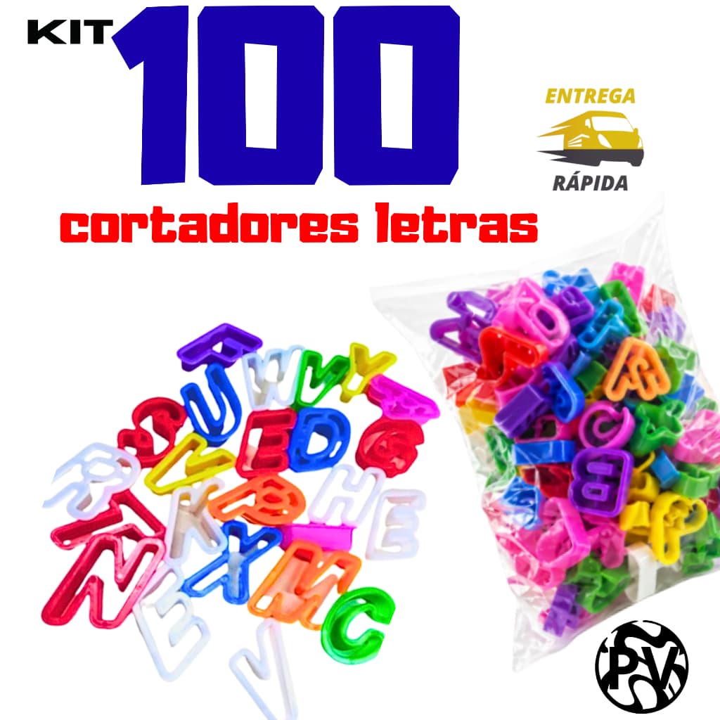 Kit 100 Cortadores Forminhas Moldes Letras do Alfabetos Brinquedo Infantil masinha