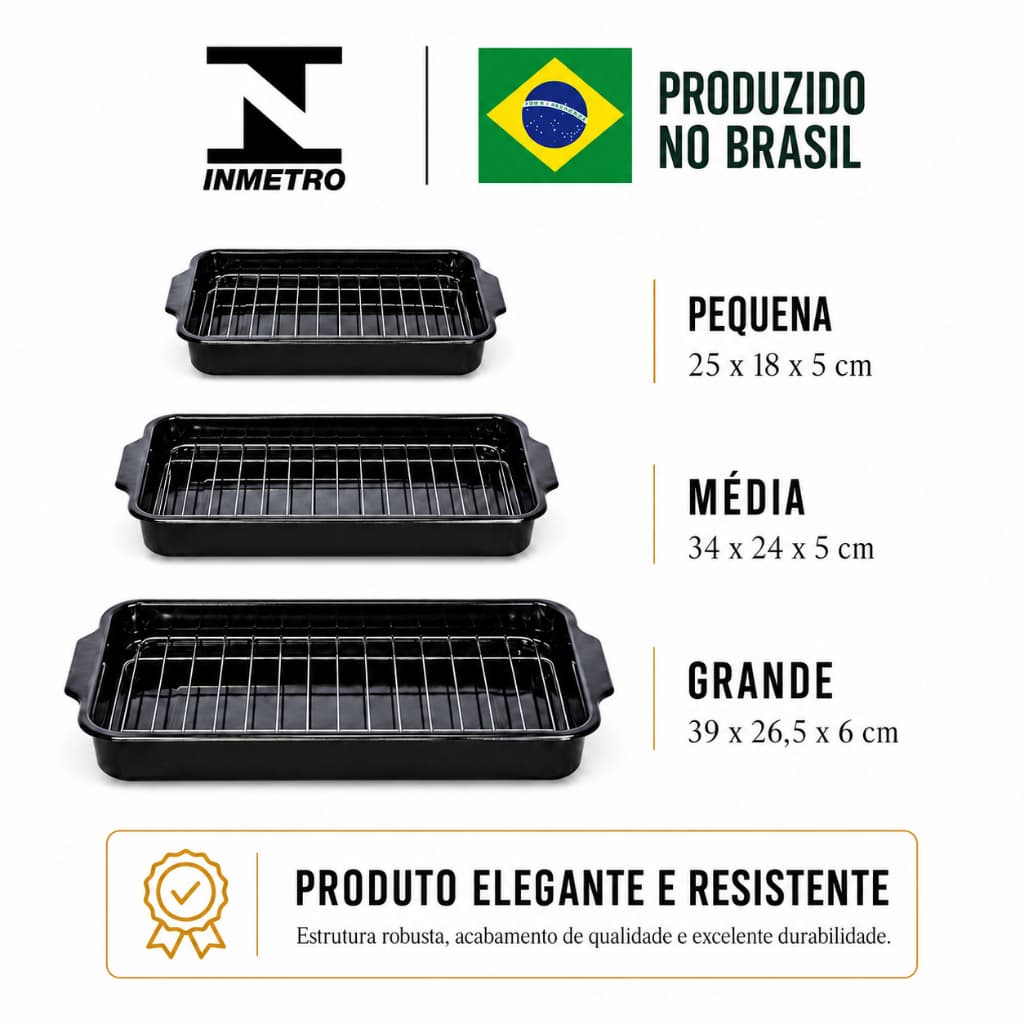 Forma Assadeira Esmaltada Retangular com Grelha Grill para Forno Carne Frango Bolo Pão Vários Tamanhos