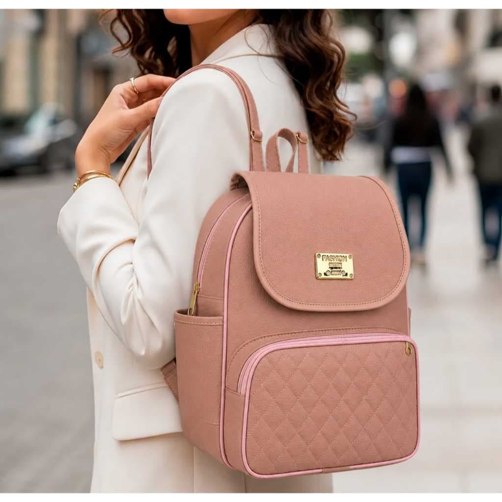 Bolsa Mochila Feminina de Costas Courino Elegante com Alças Reguláveis