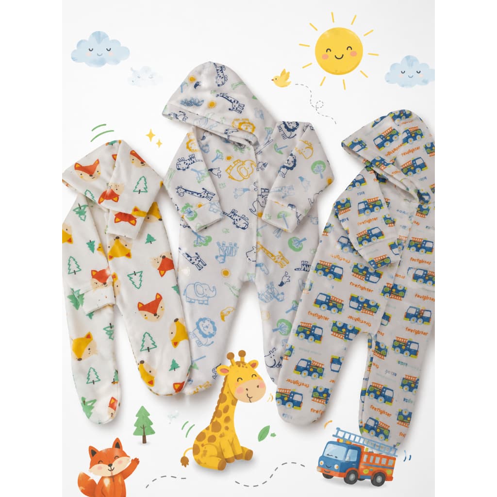 KIT COM 3 MACACÕES  CAPUZ BEBÊ SOFT QUENTINHO E MACIO- ESTAMPADO MENINO MENINA