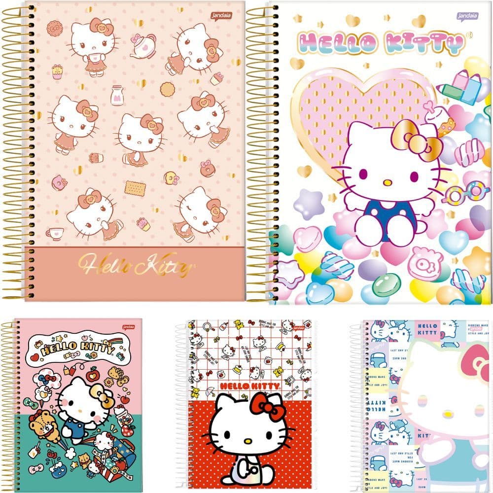 Caderno Escolar Capa Dura Hello Kitty Feminino 1/4 80 Folhas