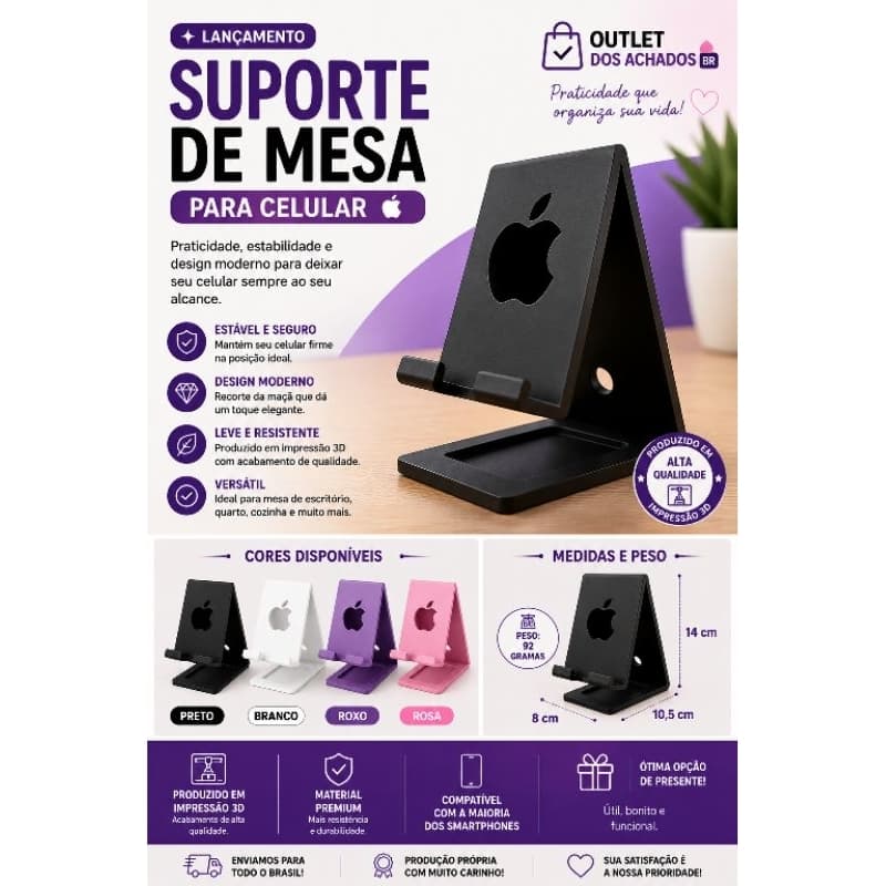 Suporte de Mesa para Celular  – Impressão 3D Premium