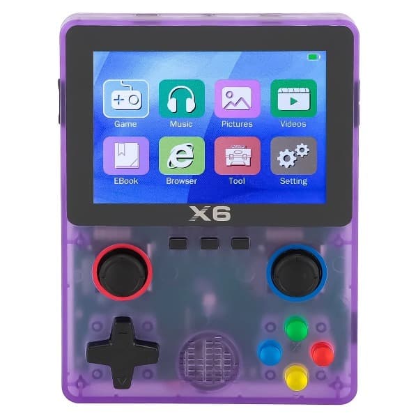 Console Game Portátil X6 Gamepad 3D Tela 3.5 Polegadas TF Card 32GB Recarregável Roxo