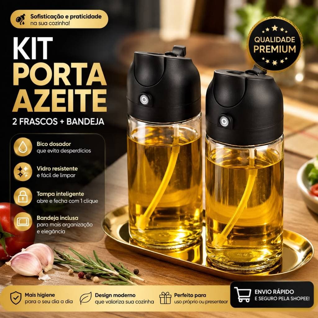 Kit 2 Spray Borrifador Azeite Óleo Vinagre Vidro Dosador + Bandeja