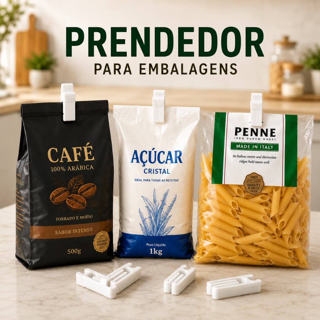 Kit 20 Prendedores Presilha Clipe Fecho Multiuso Fecha Pacotes Embalagens de Alimentos