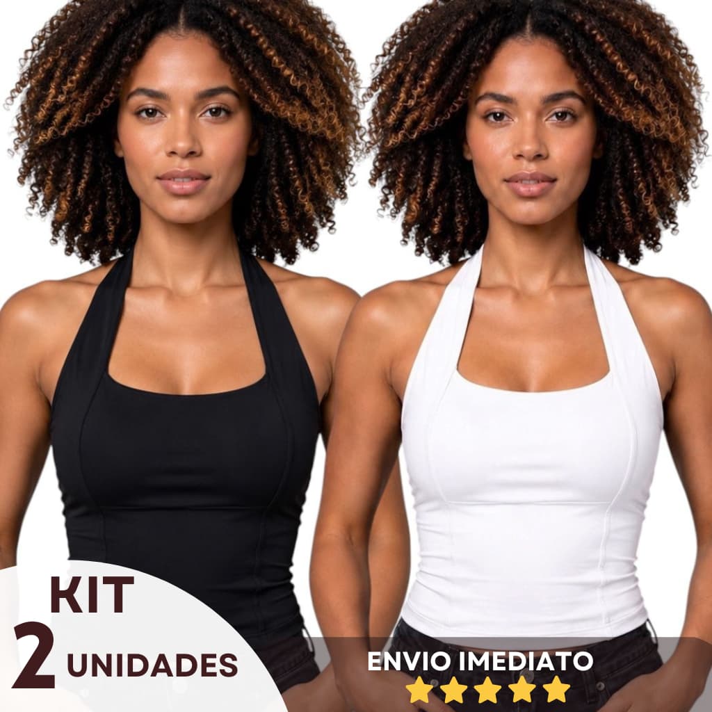 KIT 2 BLUSAS FEMININA TOP HALTER CROPPED AJUSTADO FRENTE ÚNICA COSTA NUA CASUAL ACADEMIA E SOCIAL