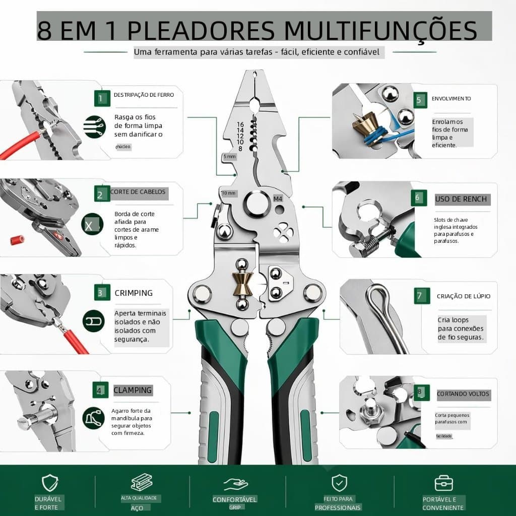 Alicate de Decapagem Multifuncional em Aço Inox – Corte, Decapagem e Torção para Eletricista -C07
