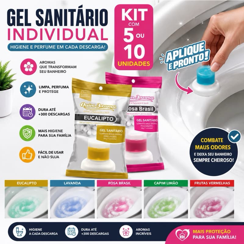 Kit 10 ou 5 Unidades Gel Sanitário Top Flor Quim Aroma Pedrinha para vaso