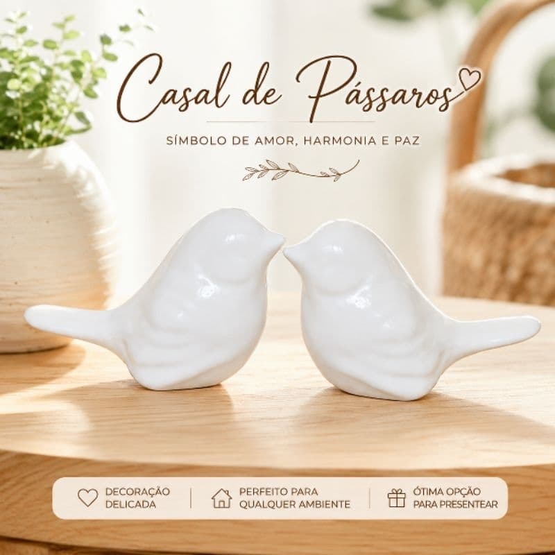 Casal de passarinhos em cerâmica esmaltada.