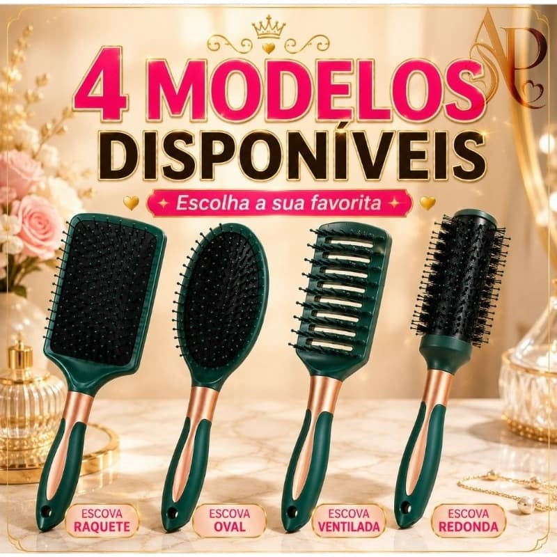 Kit Escovas de Cabelo Raquete Redonda Ventilada e Desembaraçante 4 Peças