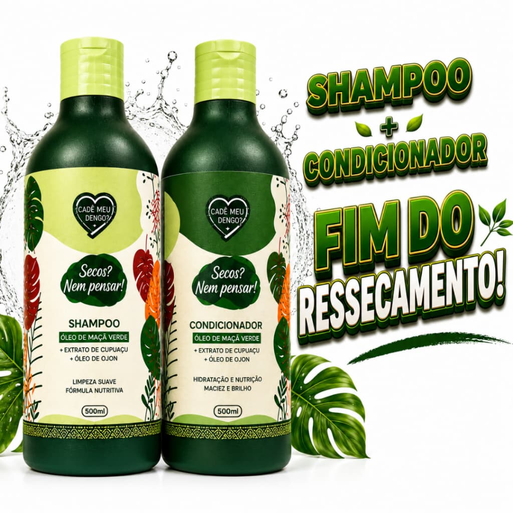 Kit Shampoo e Condicionador Cabelo Seco Ressecado 500ml Hidratação Profunda Anti Frizz Secos Nem Pensar