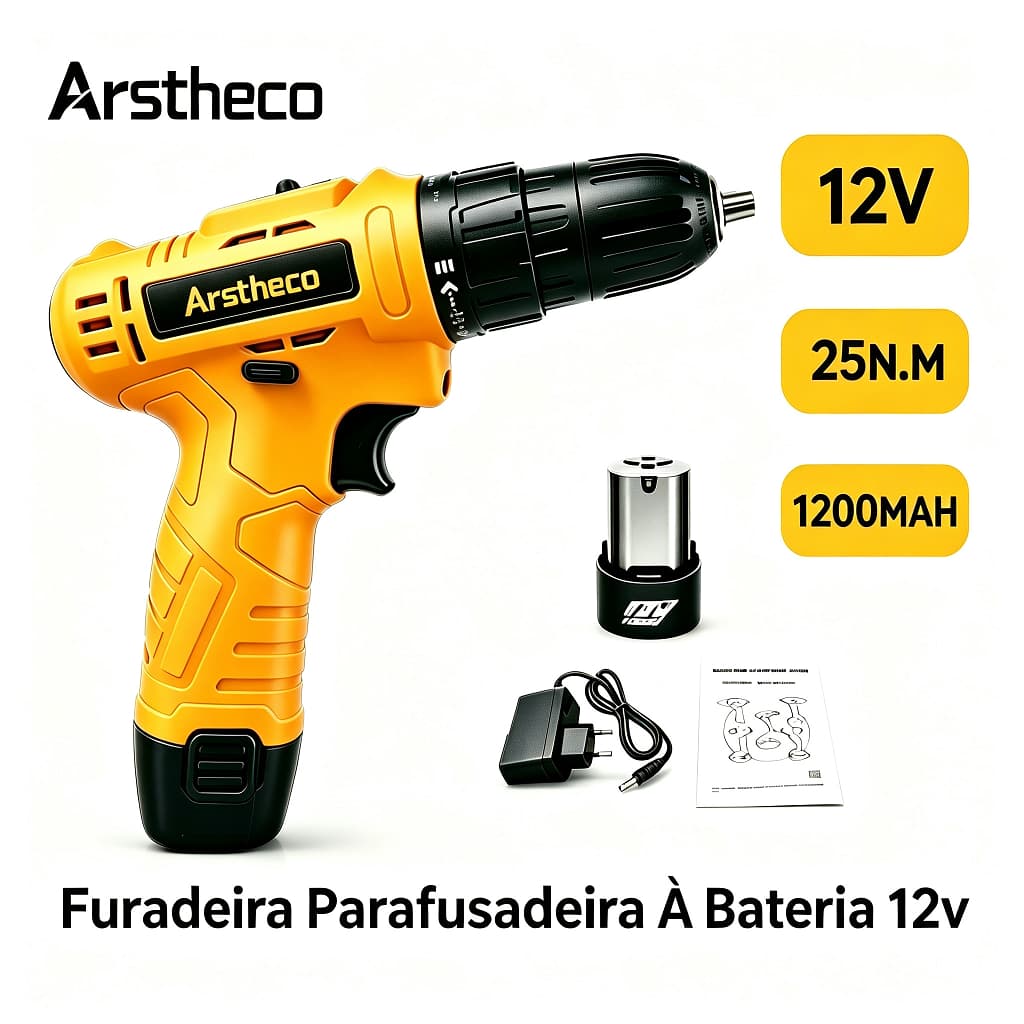 Furadeira com chave de fenda sem fio de 12V e um conjunto de baterias de lítio com 1/2/3 baterias