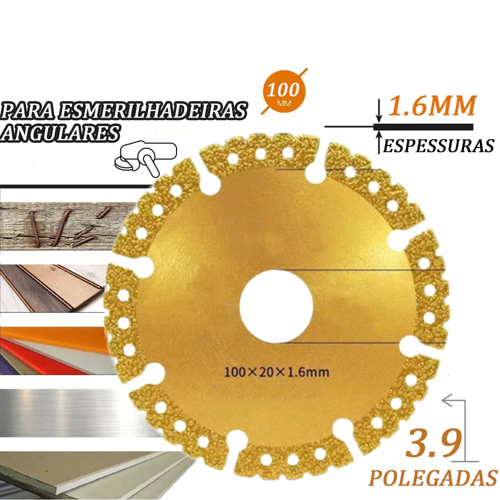 Disco Corta Tudo Diamantado Madeira Cerâmica Pvc aço Multiuso 100mm Corte Rápido Durável Kit 1/2/3/5