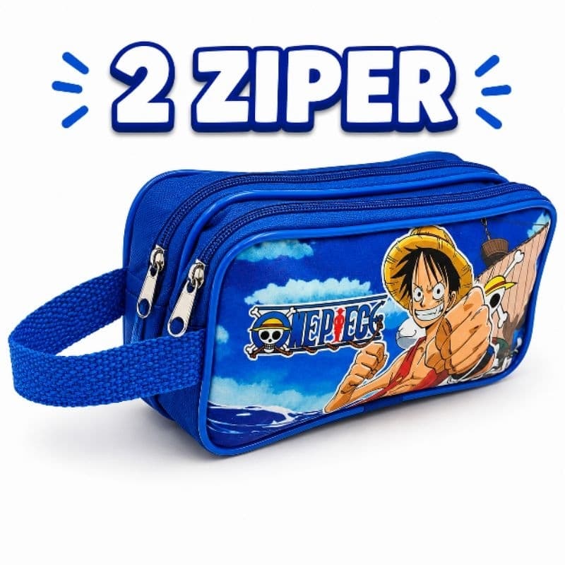 Estojo Escolar Infantil Grande Duplo 2 Zíperes Porta Lápis Anime One Piece Luffy