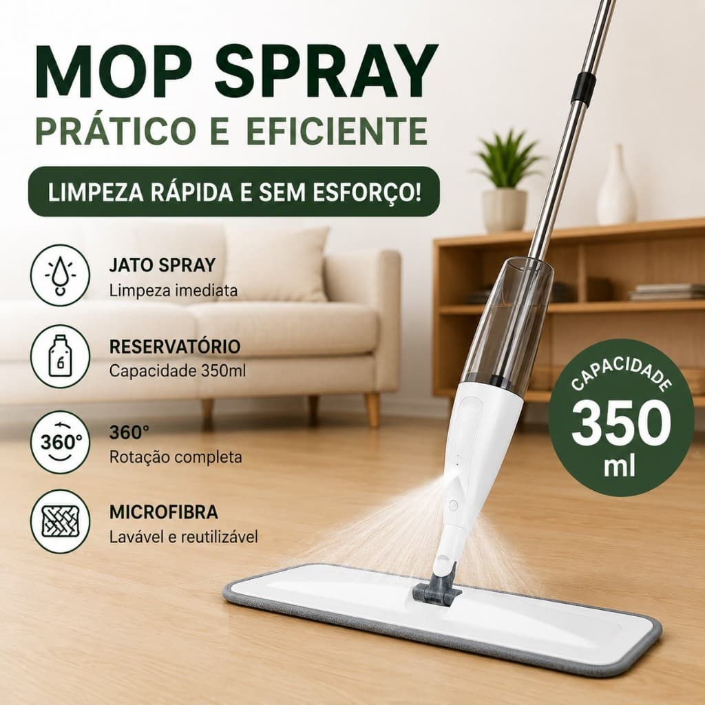 Mop Spray Giratório Limpeza Flash Mágico Rodo Esfregão Com Reservatório