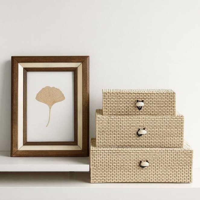 Kit 3 Caixas Bau Decoração Organizador Boho Chic P M G Bambu