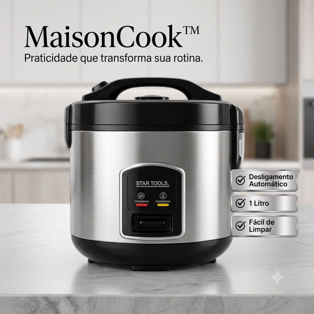 Panela Elétrica de Arroz 1 Litro MaisonCook™ Compacta Automática com Desligamento Automático 127V/220V Inox