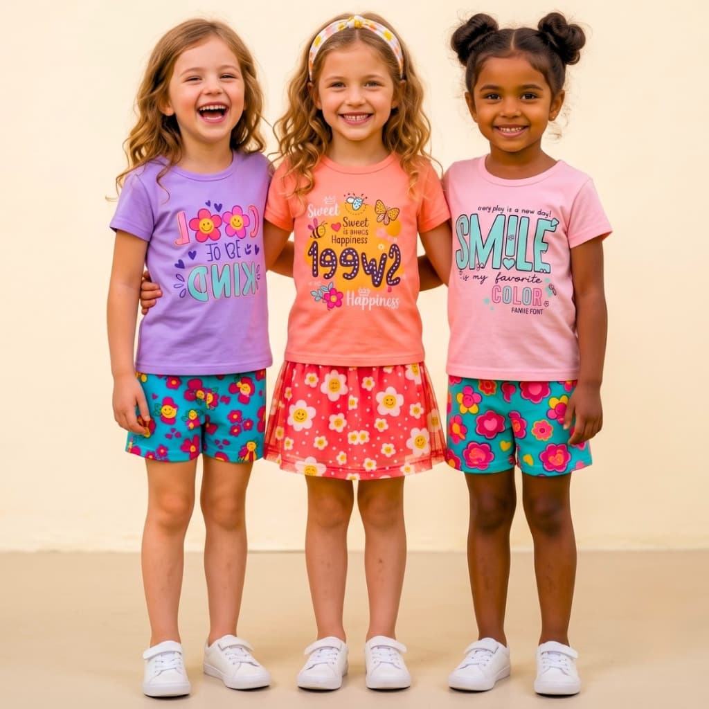 Kit 6 Peças Verão Menina Roupa Feminina Infantil  3 Camiseta 3 Short Algodão 1 ao 16 anos Pronta Entrega
