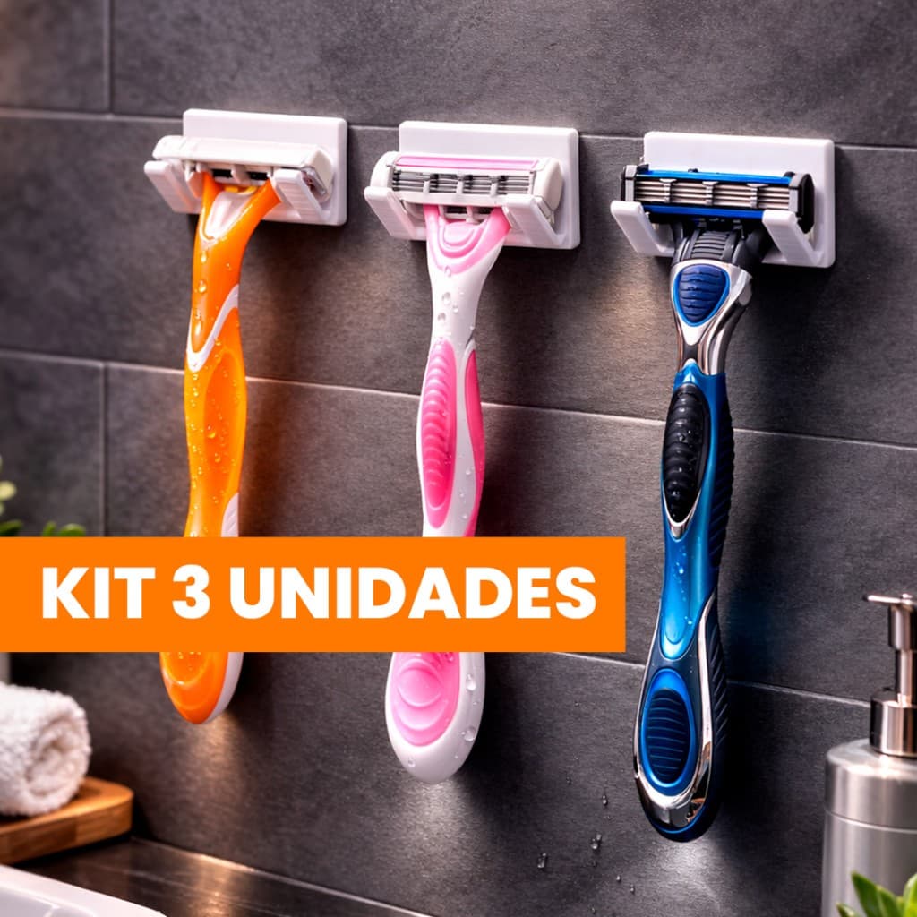 KIT com 3 ou 2 unidades de Suportes de Gilete para Banheiro Barbeador Parede Adesivo 3M Sem Furar