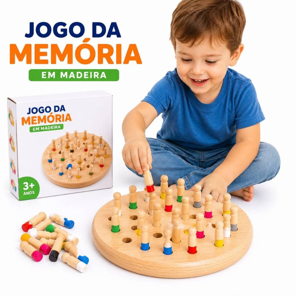 Jogo de Memória Educativo em Madeira Xadrez Tabuleiro Treino Atenção Aprendizagem Criança e Adulto