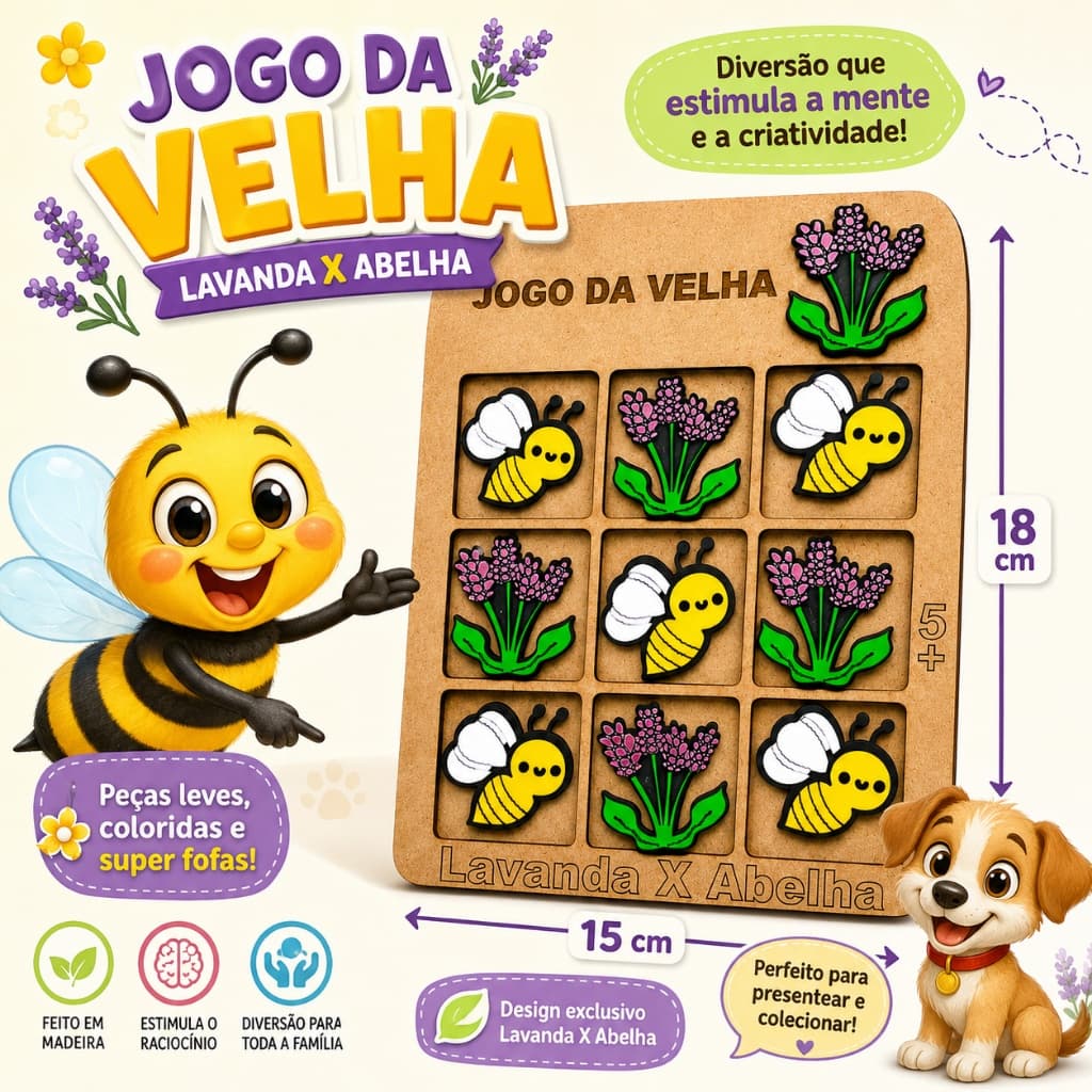 Jogo da Velha Abelha e Lavanda para Brincar em Família