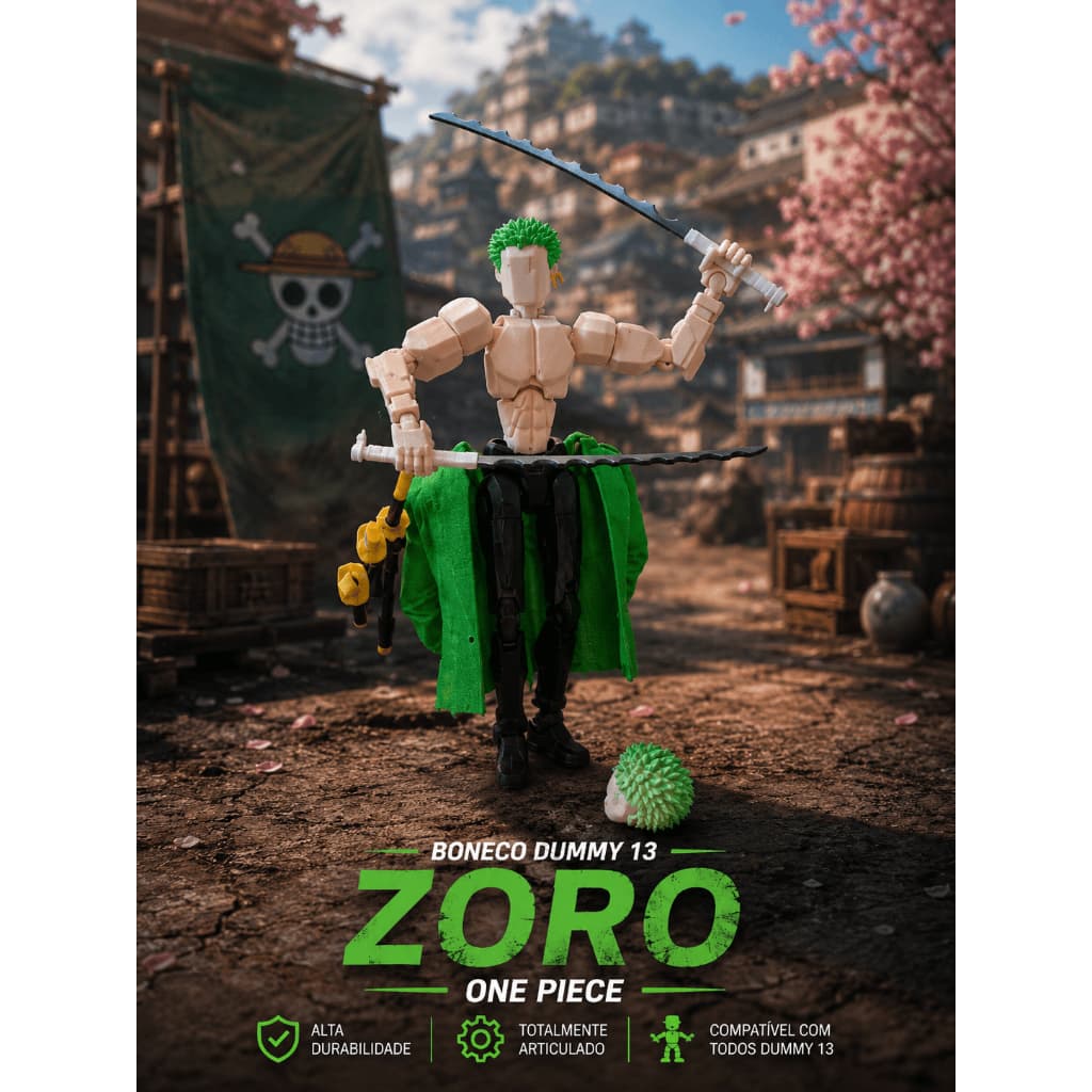 Boneco Dummy 13 Zoro One Piece Articulado Brinquedo Decoração Varias Poses - Impressão 3D