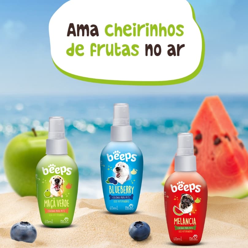 Kit 3 Colônias Beeps Frutas para Cães e Gatos 60ml | Maçã Verde + Blueberry + Melancia