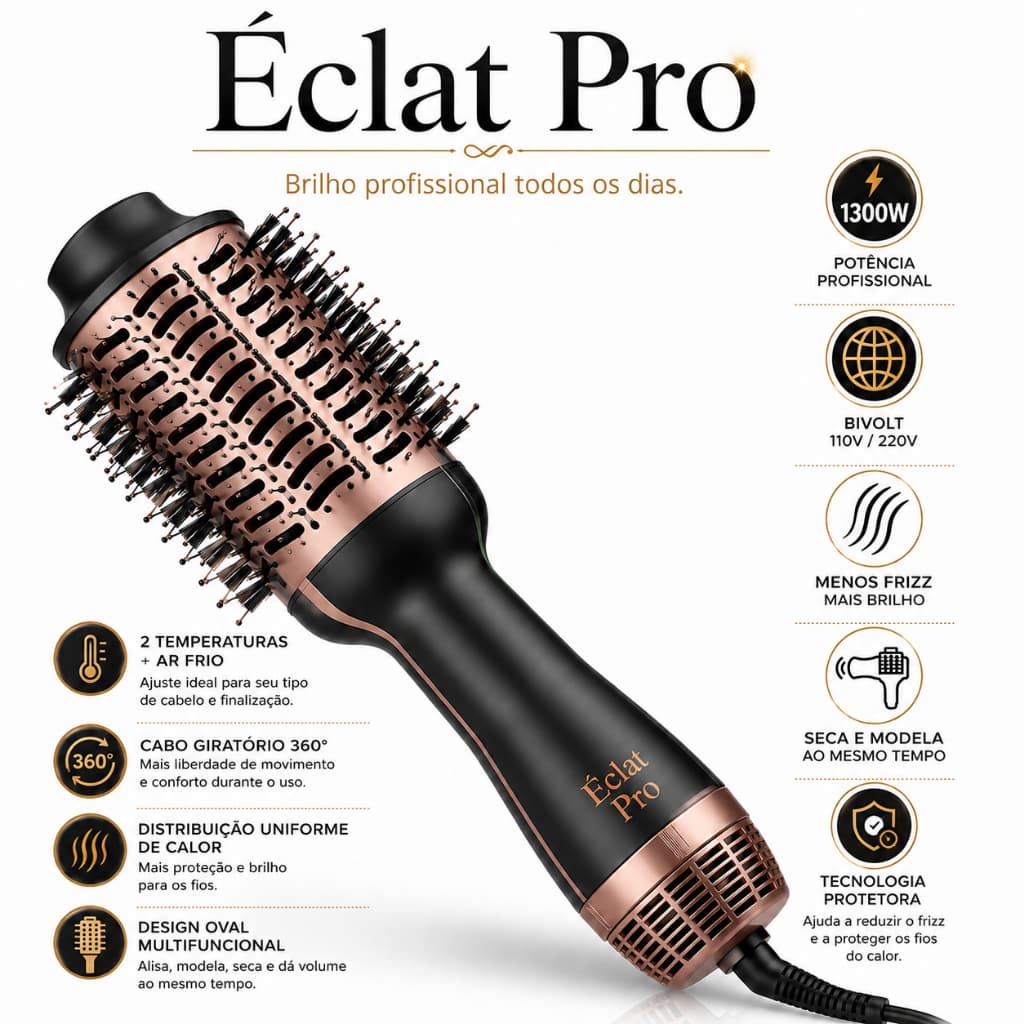 Escova Secadora Modeladora Profissional 1300W Bivolt Anti Frizz Seca Alisa Modela