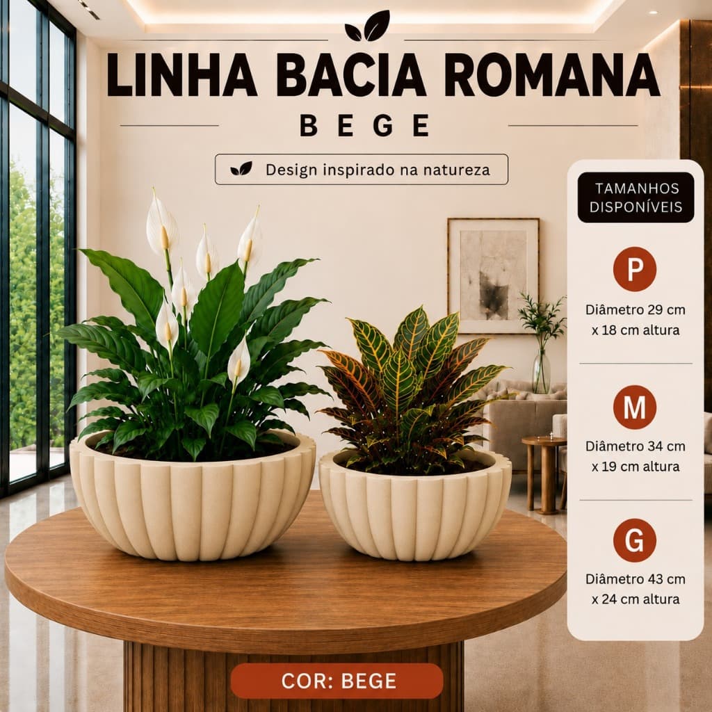Vaso Bacia Polietileno Decorativo Bacia Romana Cachepot para Plantas Jardim Paisagismo Sala Varanda Área Interna Externa