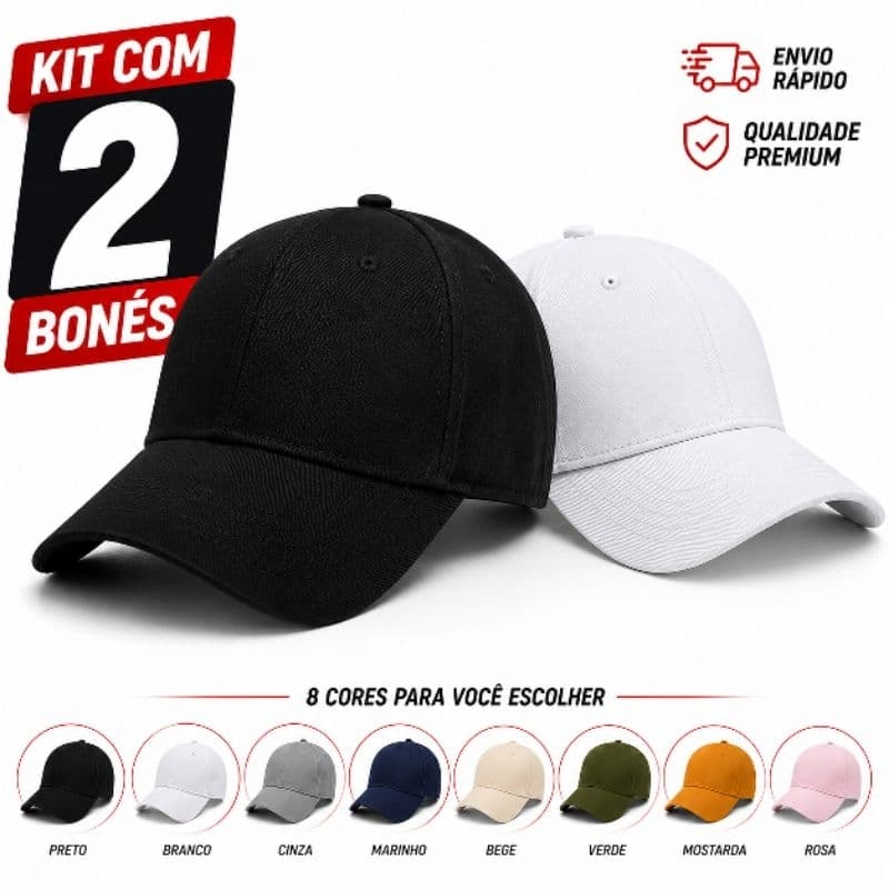 Kit 2 Bonés Adulto Unissex Masculino Feminino Liso Aba Curva Regulável Velcro Estilo Casual Alta Qualidade