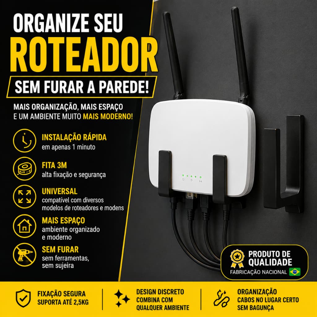 Organizador de Roteador Wi-Fi Parede Sem Furo Porta Modem Casa Escritório Organizador de Cabos Universal