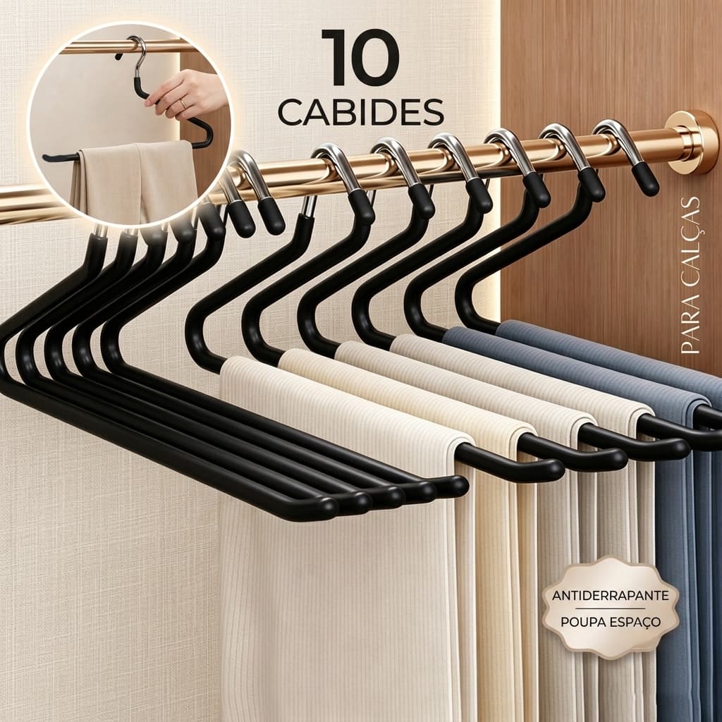 10 Peças Cabide Calceiro Metal Cromado Organizador Resistente Economiza Espaço para Calças e Roupas