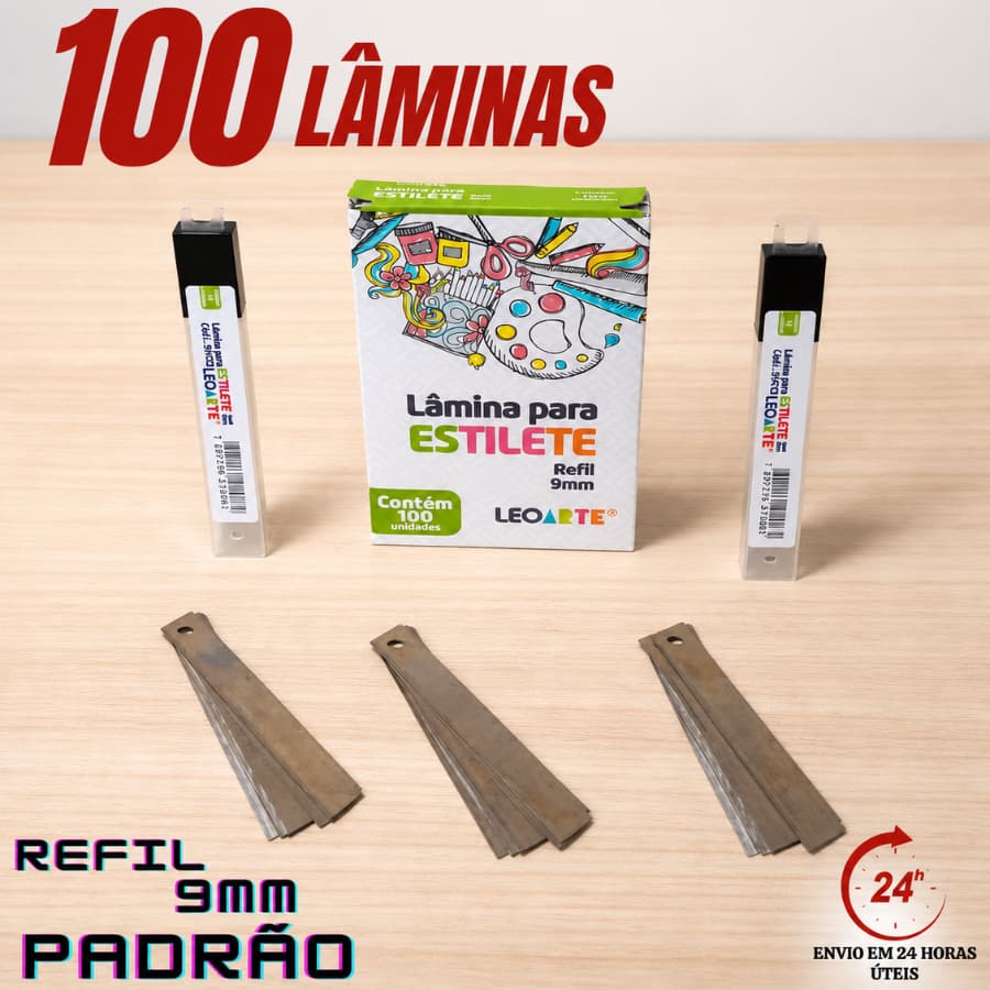Kit 100  Lâminas Para Estilete 9mm Profissional Leonora