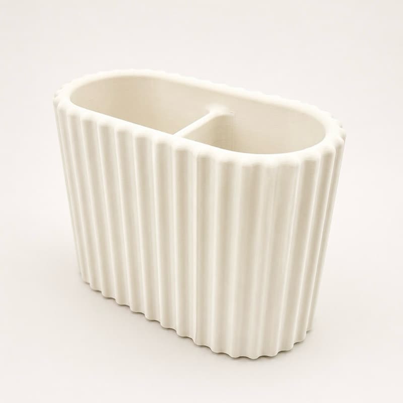 Porta Escova de Dente Organizador de Banheiro Canelado Bege e Off White