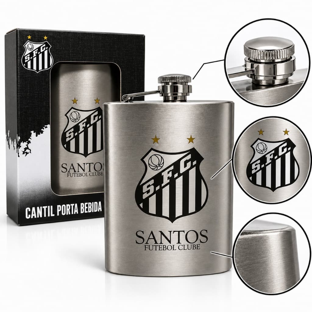 Cantil De Bolso Santos Porta Bebida 220ml Oficial Peixe